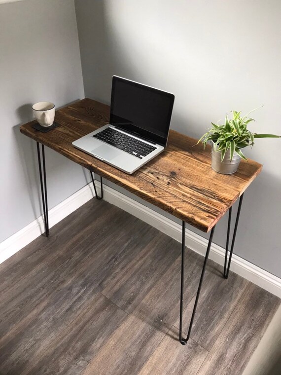 Hampshire Modern Rustic Industrial Reclaimed Wood Desk With Hairpin Legs