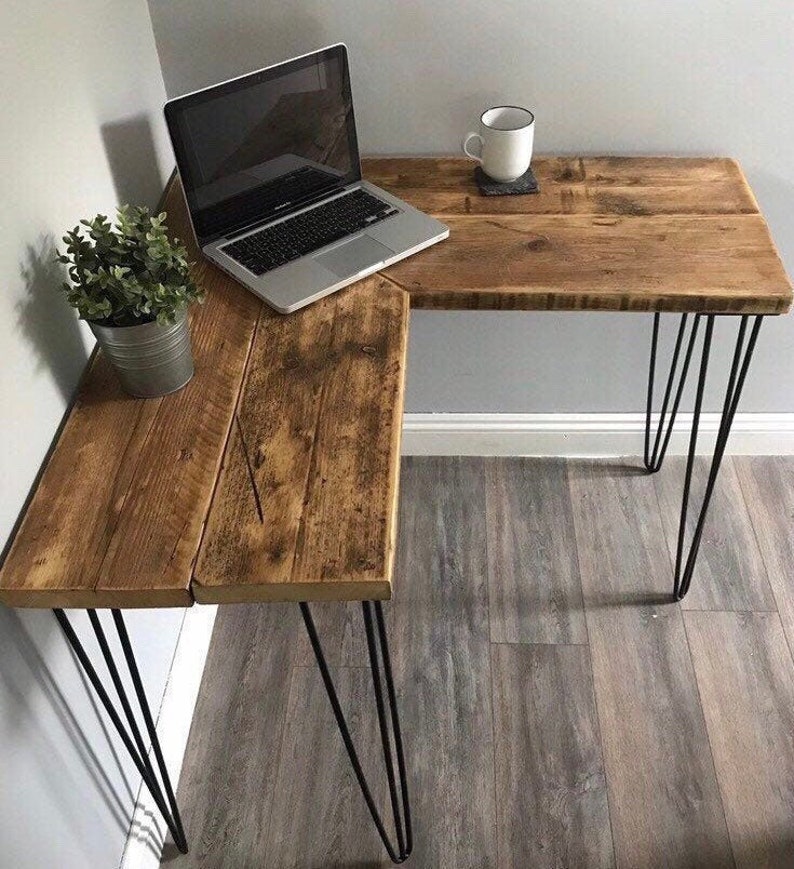 VICTORIA Rustic Corner Desk Made From Reclaimed Wood-With Industrial Metal Legs-For Home or Office image 1