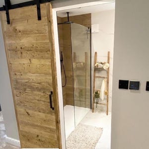 Rustic Sliding Barn Door- Made From Reclaimed Wood- Farmhouse Style Door with Industrial Steel Runner- LYTHAM