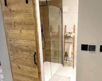 Handmade Reclaimed Wood Barn Door: Rustic Farmhouse Style with Steel Runner- LYTHAM