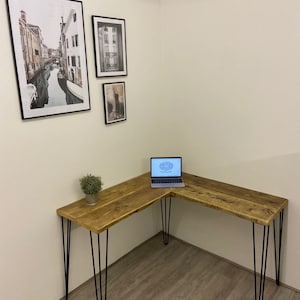 VICTORIA Rustic Corner Desk Made From Reclaimed Wood-With Industrial Metal Legs-For Home or Office image 3