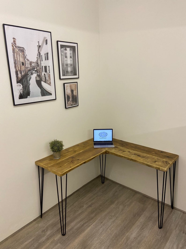VICTORIA Rustic Corner Desk Made From Reclaimed Wood-With Industrial Metal Legs-For Home or Office image 3