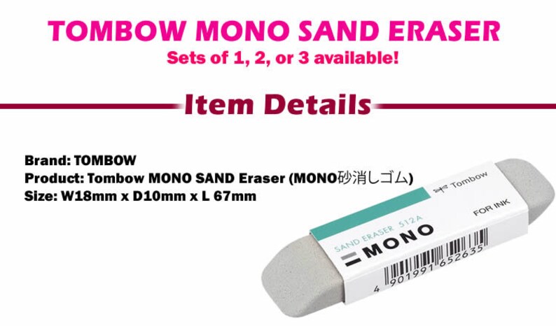 Tombow ES-512A MONO Sand Eraser For Ink natural rubber latex /& silica grit