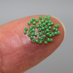 22/0 Opaque Green Vintage Micro Seed Beads, sold by the 5 grams