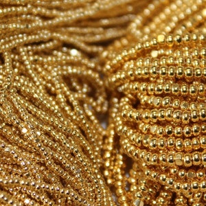 24K Gold Electroplate Over Glass Charlotte Cut Seed Beads, Size 11/0 & 13/0