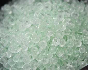 Size 9/0 Vintage Czech Glass Seed Beads Frosted Transparent Super Light Seafoam Green