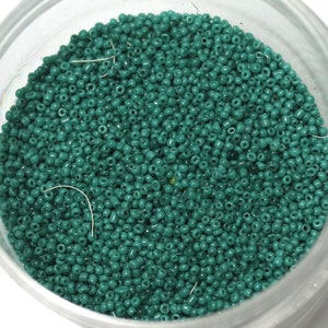 Vintage 18/0 Micro Italian Beads in Opaque Dark Green, Sold by the 15 gram tube