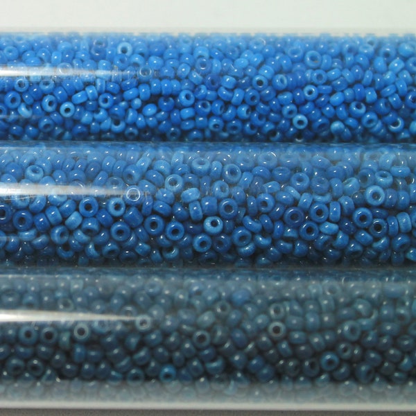 Vintage Size 11/0 Czech Seed Bead, Waxy Variegated Denim Blue