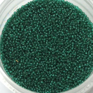 Vintage 18/0 Micro Italian Seed Beads in Transparent Emerald, Sold by the 15 gram tube