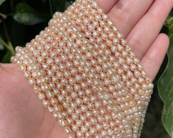 3x4mm Freshwater Pearl Beads, Small Rice Shaped Pearls, 15.5 Inch Strand