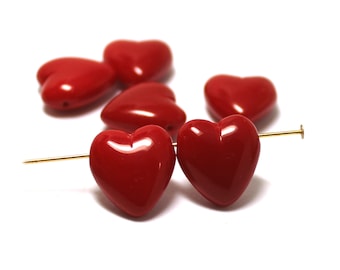 14x15mm Czech Heart Beads in Opaque Red, sold by the 12 pieces
