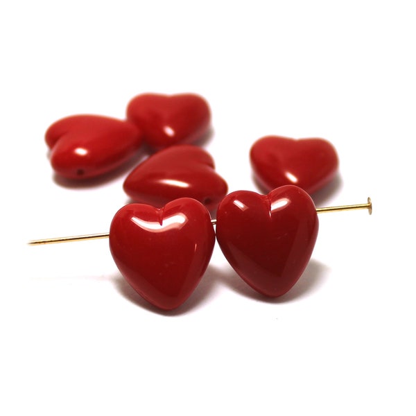 14x15mm Czech Heart Beads in Opaque Red, sold by the dozen (12 pieces) or 6 dozens for the price of 5!