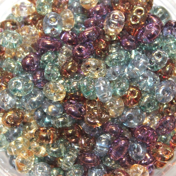 2.5x5mm Preciosa Twin Beads, Transparent Lumi Mix, Sold by the ounce or 100 gram bag