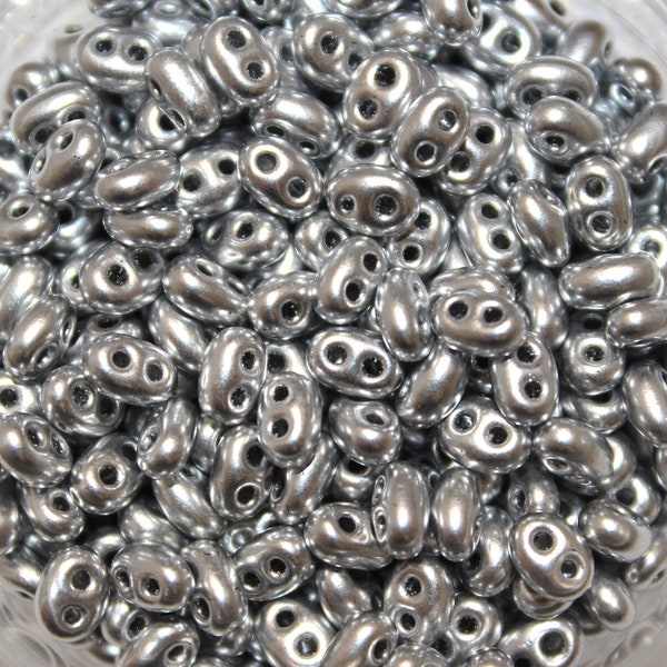 2.5x5mm Preciosa Twin Beads, Supra Silver, Sold by the ounce or 100 gram bag