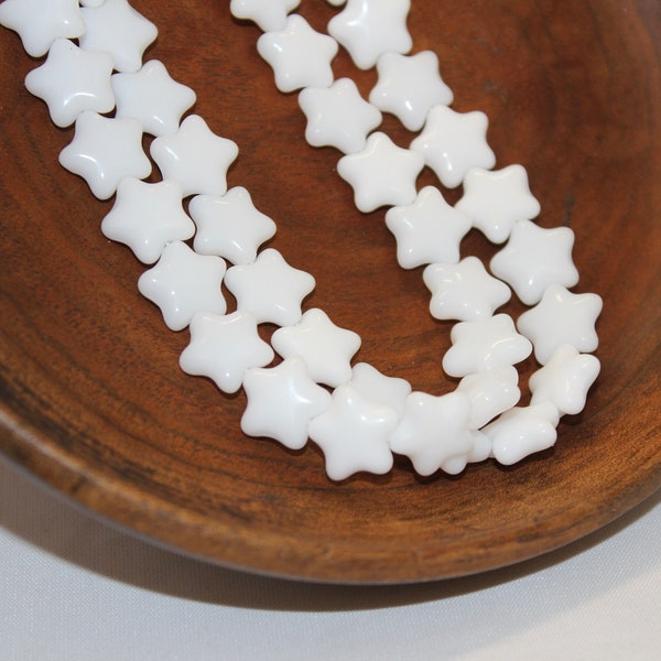 12mm Czech Pressed Glass Star Beads in Opaque White, Sold by the Single Strand or 6 Strands for the Price of 5