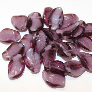 14x9mm Czech Pressed Glass Leaves in Transparent Light Amethyst with White, Sold by the 25pc Strand, 25% OFF