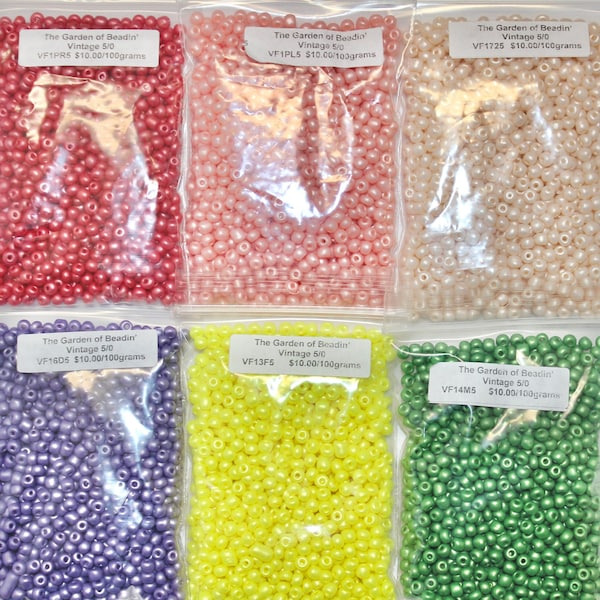 Vintage 5/0 Supra Pearl Seed Beads, 6 Colors To Choose From, Sold By The 100 Gram Bag