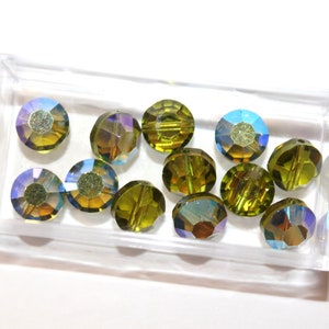 Article 5100 Swarovski Crystal, 8mm Faceted Lentil, Olivine AB, Sold by the Dozen, Vintage & Rare!