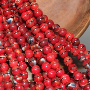 8mm Red Zebra Round Druk Czech Glass Beads, Sold By The 25 Pieces, 20% off