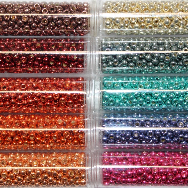 Toho PermaFinish Metallic Seed Beads, Bright Variety Pack, 6/0, 8/0, 11/0 or 15/0, 10 colors, 20% off