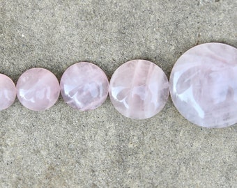 Rose Quartz Round Shaped Cabochons, 6 sizes available, buy 1 or 12