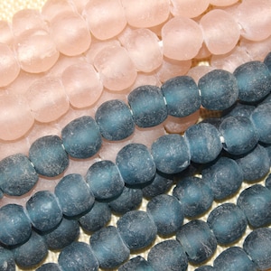 African Recycled Glass 14mm Round Beads, Frosted Rose or Matte Deep Blue, Sold By The Strand