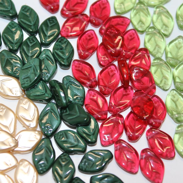 7x12mm Vintage Czech Glass Leaf Beads, Old Rose, Green Silk, Eggshell or Oak, Sold By The 25 Pieces