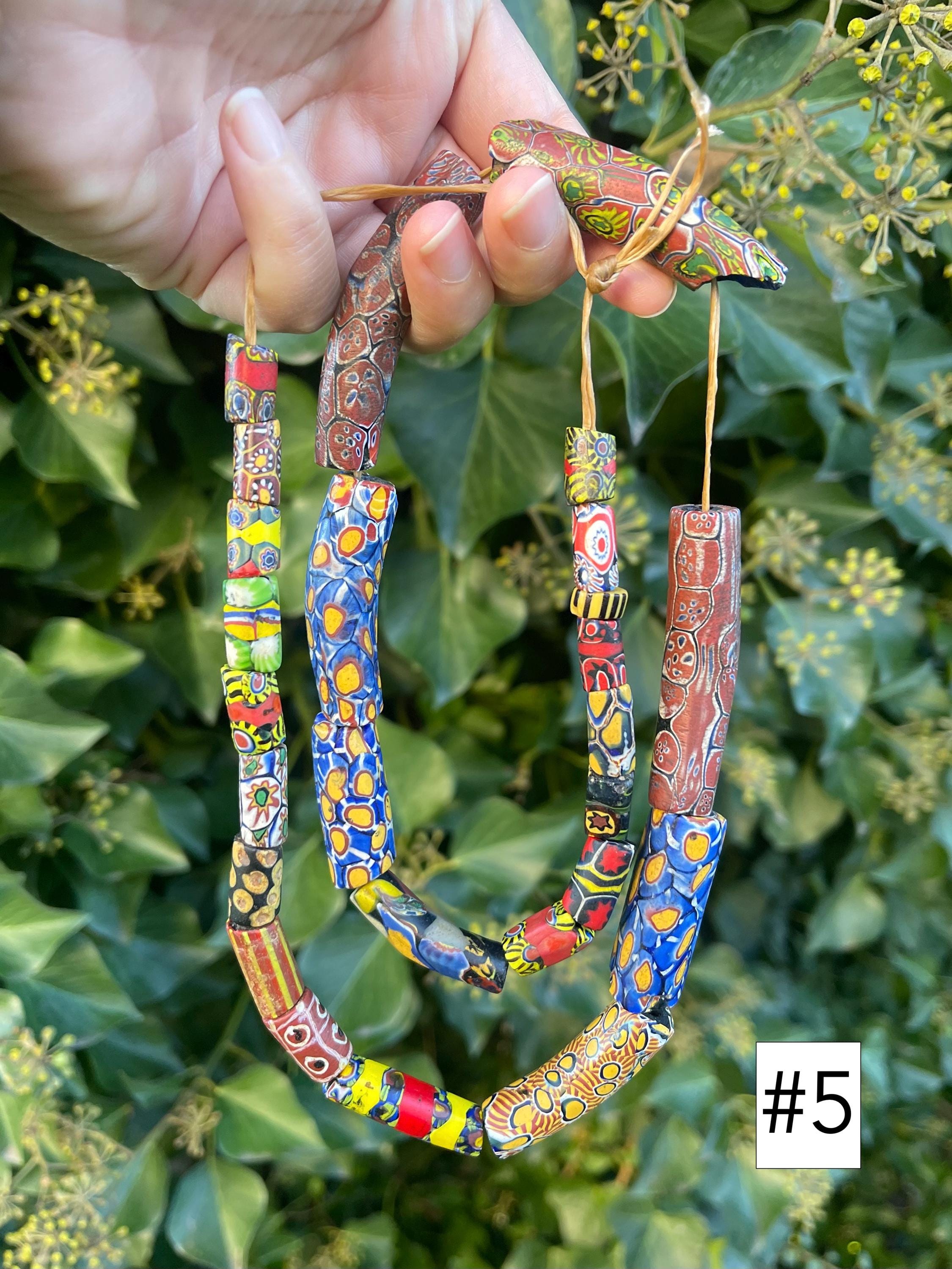Brin De Perles Anciennes Africaines Millefiori - Modèle M00726, Perles De Commerce Vintage