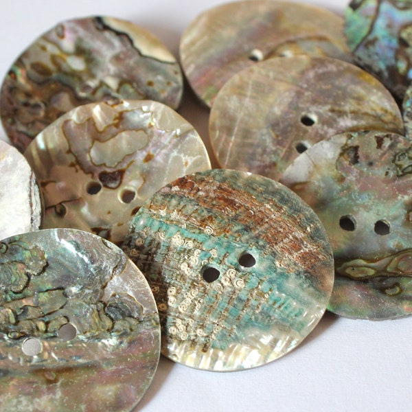 30-32mm Abalone Round Buttons, Sold by the Single Piece or 6 Pieces for the Price of 5!