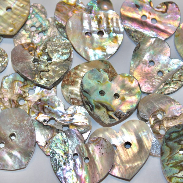 34-26mm Abalone Heart Buttons, Sold by the Single Piece or 6 Pieces for the Price of 5!