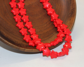 12mm Czech Pressed Glass Star Beads in Opaque Red, Sold by the Single Strand or 6 Strands for the Price of 5