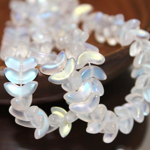 15x5mm Czech Angel Wings in Frosted Crystal AB Sold By The 25pc Strand Boomerang Crescent