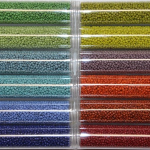 Toho Japanese Seed Bead Semi-Glazed Frosted Opaque Variety Pack, 8/0, 11/0 or 15/0, 12 Colors