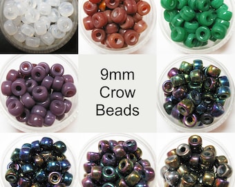 9mm Czech Glass Crow Beads, Opal and Iris Colors , 50 Pieces Per Purchase, Circa 1980