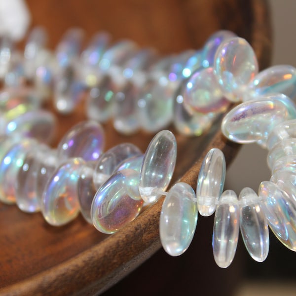 13mm x 9mm Czech Pendant Flat Oval Shaped Beads in Crystal AB Sold By The 50 Pieces, 25% OFF