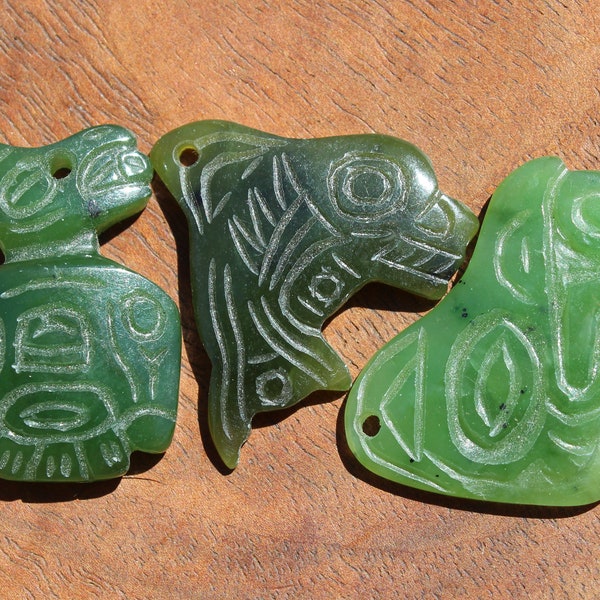 Hand Carved Jade Pendants, Tlingit Orca or Raven, 20% Off!