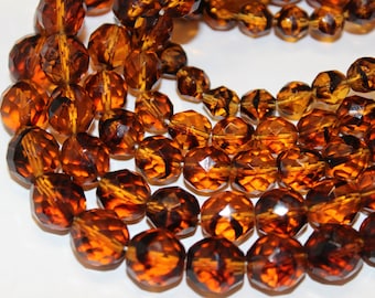 Vintage Czech Fire Polish Beads in Tortoise Size 8mm to 11.5mm Sold By The 25 Pieces, 50% Off