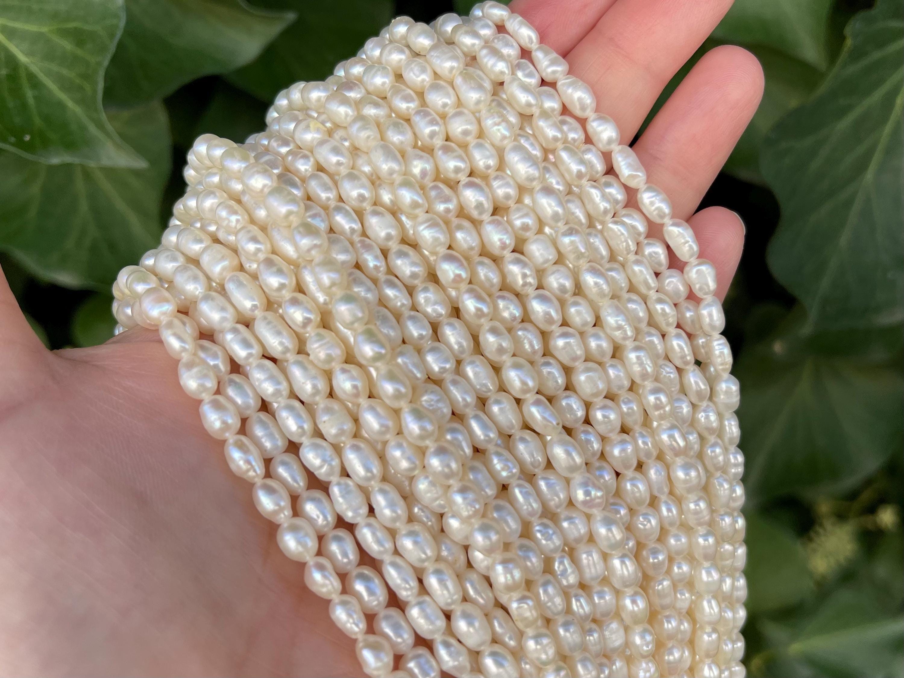 4x5mm Fresh Water Pearls, White Irregular Rice Shaped, Sold By The 15.5 Inch Strand