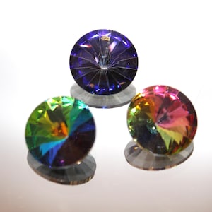 14mm Preciosa Rivoli Crystal, Faceted Foiled Pointed Back, Rhinestone Crystal, 3 Color Options, Sold By The 4pcs