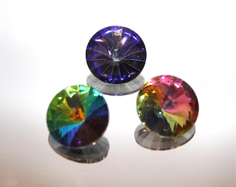 14mm Preciosa Rivoli Crystal, Faceted Foiled Pointed Back, Rhinestone Crystal, 3 Color Options, Sold By The 4pcs
