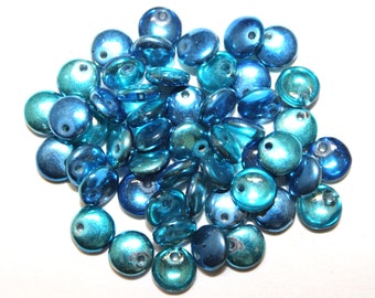 6mm Czech Single Hole Lentil Beads in Aqua Mirror, Sold by the Single 50pc Strand