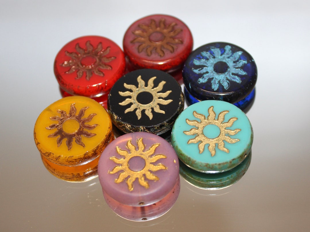 22mm Czech Glass Sun Coin, 7 Color Options, Sold by the 2 Pieces, 20% ...