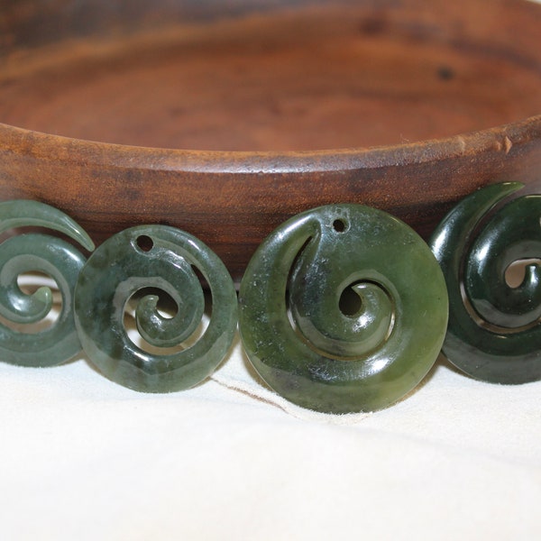 Nephrite Jade Pendant, Hand Carved From British Columbia, 30mm Koru spiral, 20% Off!