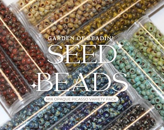 Japanese Miyuki Seed Beads, Mix of Opaque Picasso Colors, Choose from Size 6/0, 8/0, 11/0 or 15/0