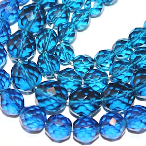 Vintage Feuer Polish Perlen in Transparent Capri Blau Größe 8 mm bis 12 mm