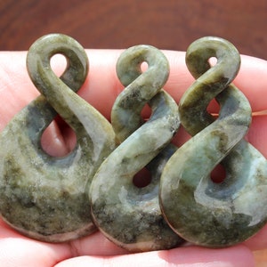 British Columbian Hand Carved Nephrite Jade Pendant, Maori Pikorua Infinity Double Twist or Single Twist, 20% Off!