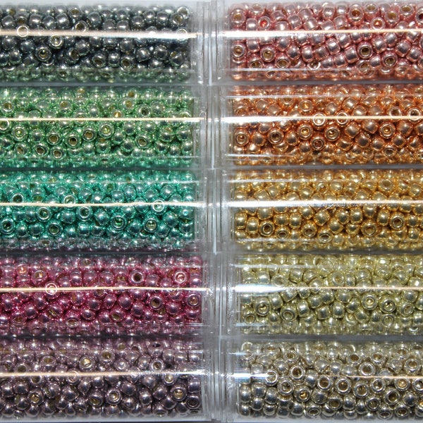 Toho PermaFinish Metallic Seed Beads, Pastel Variety Pack, 6/0, 8/0, 11/0 or 15/0, 20% off