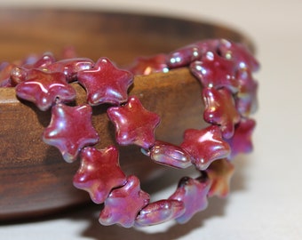 12mm Czech Pressed Glass Star Beads in Opaque Dark Red AB, Sold by the Single Strand or 6 Strands for the Price of 5!