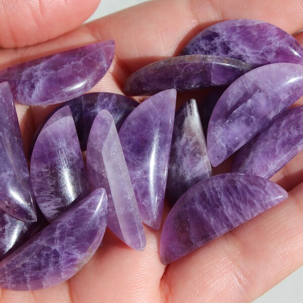 Light Amethyst, Crescent Moon Shape, Sold as Single Cabochons or by the Dozen