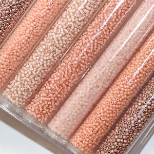 11/0 Peachy Pink Japanese Seed Bead Mini Pack, 7 Colors Included, 1 Ounce Tube Of Each